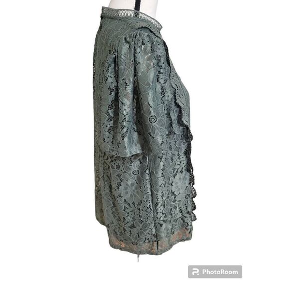 Cable & Gauge Olive Green Lace Blouse Size L - Picture 2 of 6